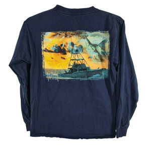 Guy Harvey Graphic T-shirt Shirt Men Size M Blue Long Sleeve Spellout FADED